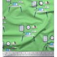 thumbnail image 1 of Soimoi Green Rayon Crepe Fabric Monitor,Books & Study Table Education Theme Printed Fabric 1 Yard 46 Inch Wide, 1 of 3