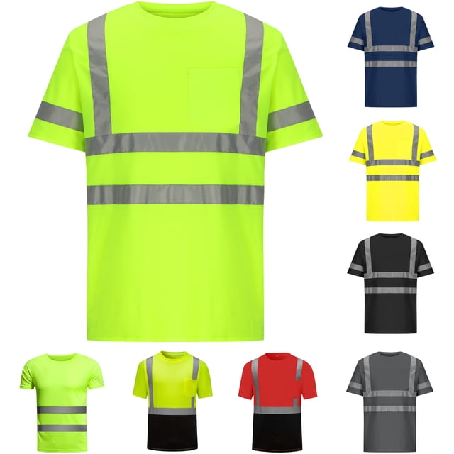 UVEASISHA Mens Quick Dry T-Shirts Short Sleeve High Visibility Safety T Shirts Hi Vis Reflective Construction Work Shirts with Reflective Strips and Front Pocket On Sale