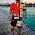 thumbnail image 2 of Mikilon Mens Trendy Outfits 2-Piece Set Short Sleeve Buttoned Lapel Printed T-Shirt Set Chic and Comfortable Short Sleeve Lapel Set Orange M, 2 of 6