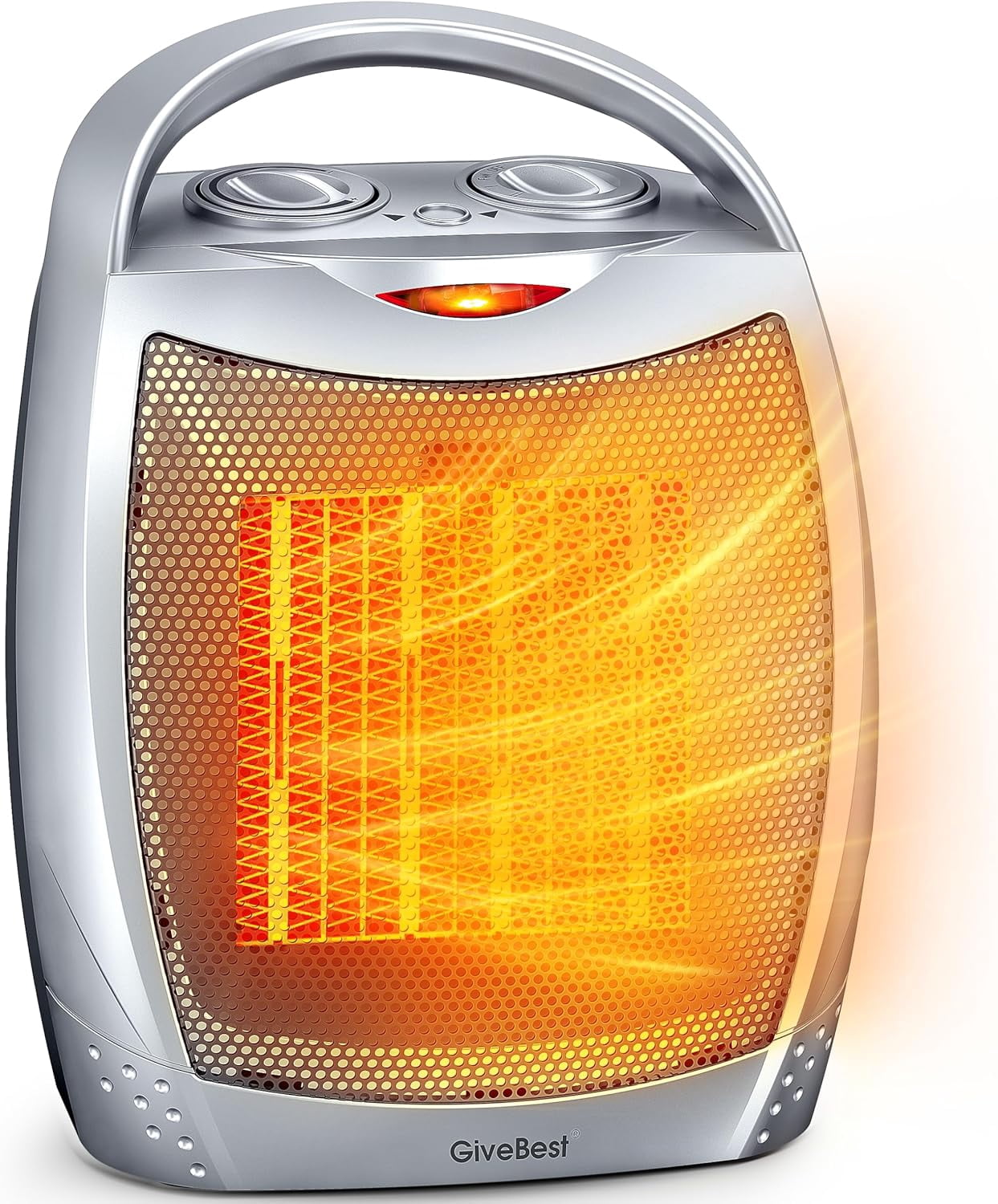Chauffage d'appoint électrique portable avec thermostat | 1500W/750W Chauffage en céramique sûr et silencieux | Chauffe jusqu'à 200 pi² pour bureau, pièce intérieure (Argent)