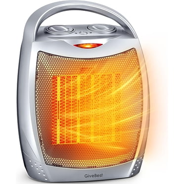Portable Electric Space Heater with Thermostat | 1500W/750W Safe & Quiet Ceramic Heater Fan | Heat Up 200 sq. Ft for Office Room Desk Indoor Use (Silver)