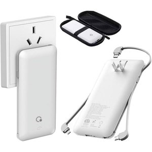 Chargeur portable de marque Q avec câbles intégrés et AC Bouchon mural, mince USB C Banque d ' électricité 10000mAh,Pack de batterie externe compatible avec iPhone,Samsung, tablette et tous les téléphones intelligents …
