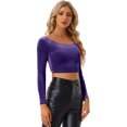 thumbnail image 1 of INSPIRE CHIC Women's Velvet Long Sleeve Off Shoulder Solid Crop Tops XL Yellow, 1 of 6