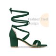 thumbnail image 3 of BLISSFUL STEP Lace Up Strappy Block Mid Heels Sandals for Women Green (Size 5), 3 of 5