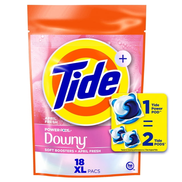 Tide Power PODs + Downy Laundry Detergent Pods, Soft Boosters + April Fresh, Detergent soap pacs for Laundry washing, HE compatible, 18 Count