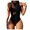 Black, variant on Women Hollow Solid Color Halter Strap Sleeveless One-Piece Swimsuit, Suitable For Family Gatherings