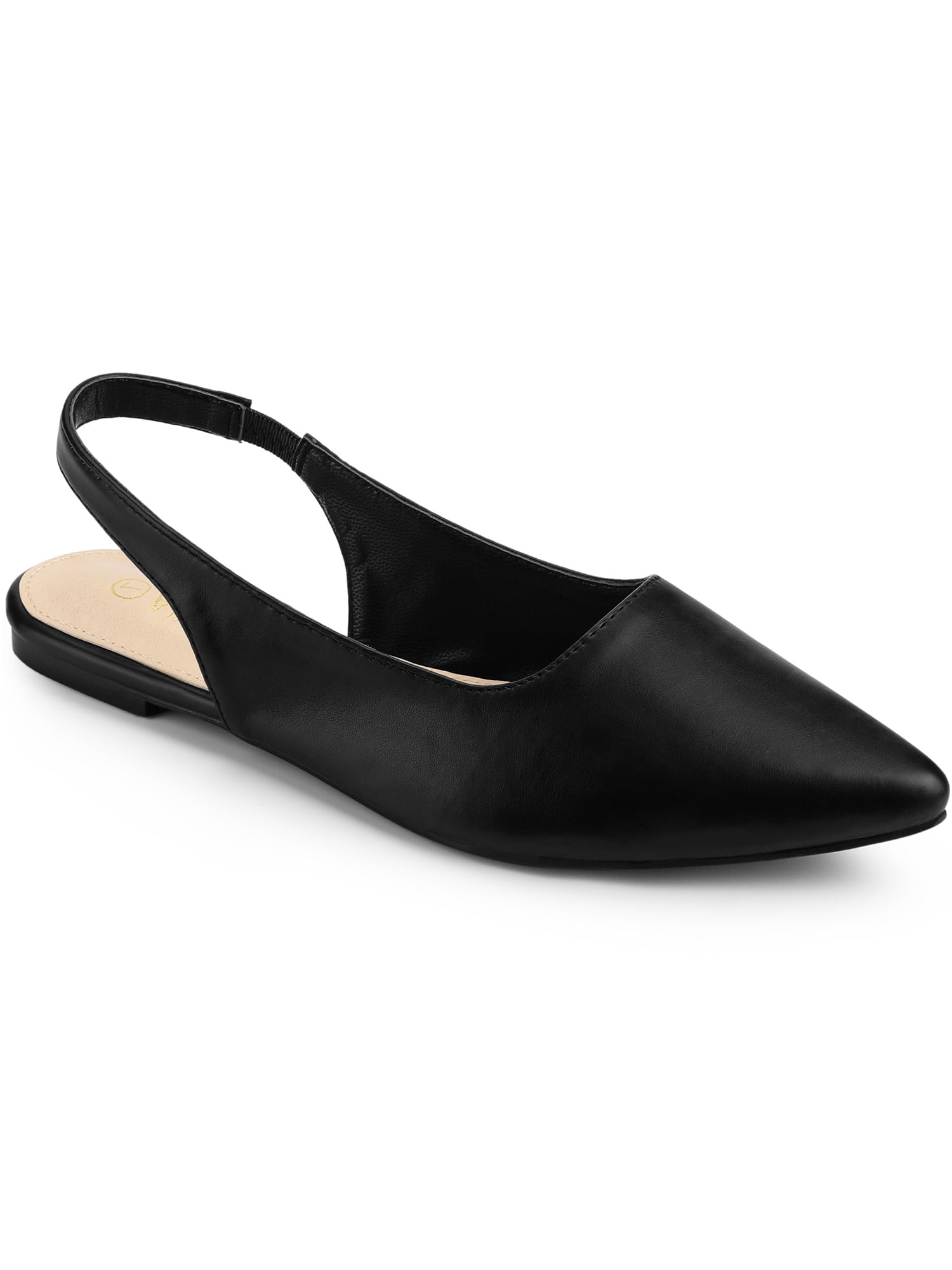 BLISSFUL STEP Women's Shoes Slingback Pointed Toe Flat Shoes Black 7