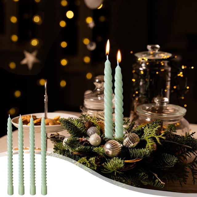QIPOPIQ Spiral Taper Candles for Home Decoration, 4 Pack Green-Gradient Candlesticks for Dinner Party Wedding Holiday Spring