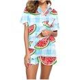 thumbnail image 1 of Jamicy Pyjama Mignon pour Femmes Mode Décontractée Imprimé Haut à Manches Courtes à Col à Revers avec Short Ample Confortable Ensemble de Pyjama pour la Maison, 1 of 4