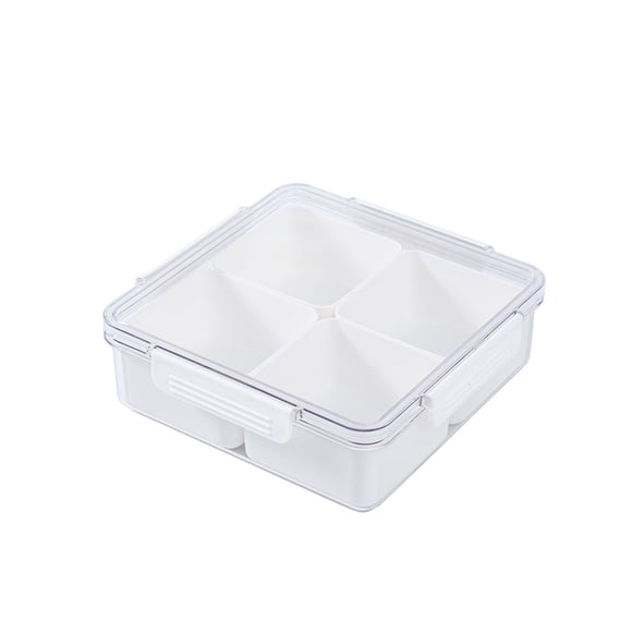 Plateau de Service en Plastique avec Couvercles 20 cm x 20 cm x 6,5 cm Contenant de Rangement Alimentaire Rond à Quatre Compartiments pour Collations Fruits Légumes et hors-D'œuvre