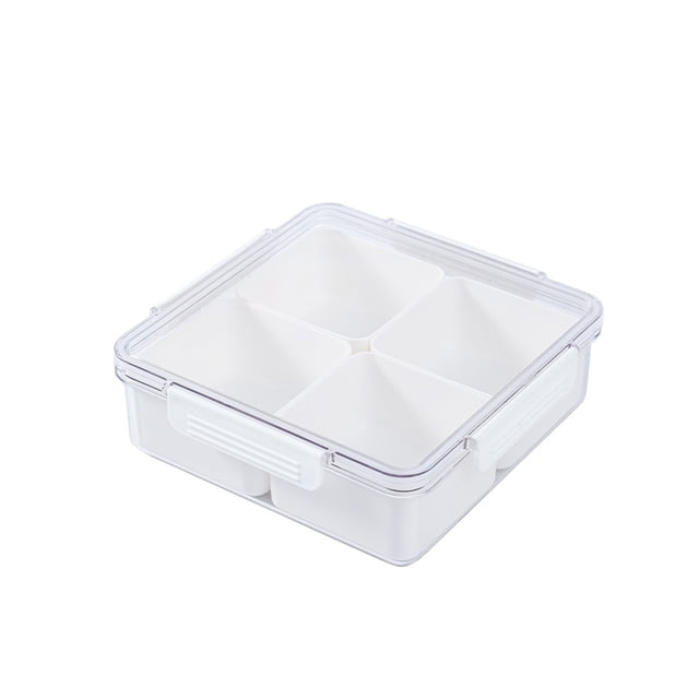 Plateau de Service en Plastique avec Couvercles 20 cm x 20 cm x 6,5 cm Contenant de Rangement Alimentaire Rond à Quatre Compartiments pour Collations Fruits Légumes et hors-D'œuvre