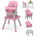 thumbnail image 1 of OLAKIDS 8 in 1 Baby High Chair, Convertible Highchair for Babies and Toddlers, Infant Dining Booster Seat, Building Block Table, Kids Stool Table Chair Set with Removable Tray (Pink), 1 of 9