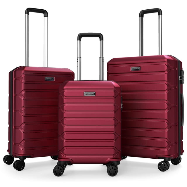 Costway 3-Piece Hardside Luggage Set (20/24/28 Inch) with 8-Spinner Wheels, 3-Digital Lock Red