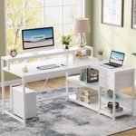 Tribesigns 55" Bureau en forme de L avec tiroir, bureau d'ordinateur à angle blanc moderne avec étagères de rangement et moniteur stand pour le bureau à domicile
