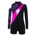 thumbnail image 3 of YONGHS Kids Girls Gymnastics Glitter Unitard Cold Shoulder Long Sleeve Rhinestones Color Block Patchwork Leotard Star Navy Blue 16, 3 of 5