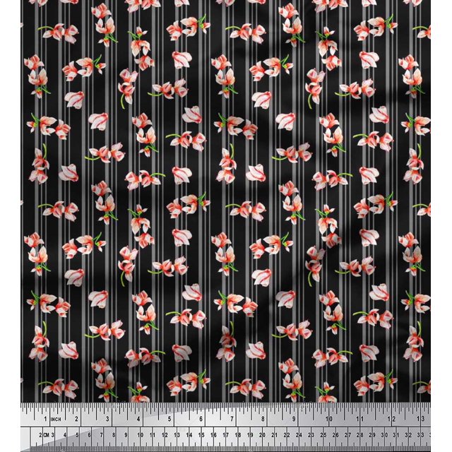 Soimoi Coton Canard Tissu Rayé & Magnolia Imprimé Floral 1 Yard 42 Inch Wide