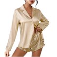 thumbnail image 1 of Qertyioot Tendances Femmes Ensemble de Pyjama Décontracté Ample Col en V Manches Longues+shorts, 1 of 5