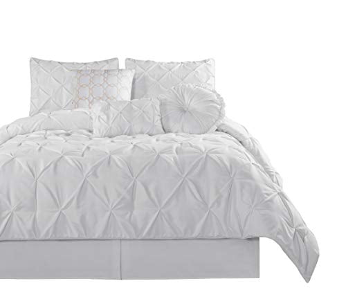 Chezmoi Collection Sydney 7 Piece Pintuck Comforter Set, Queen, White