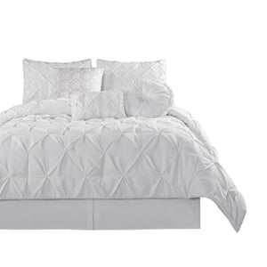Chezmoi Collection Sydney 7 Piece Pintuck Comforter Set, Queen, White