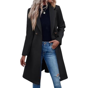 UPPADA Womens Trench Coats Classic Lapel Overcoat with Belt Casual Open Front Trench Jacket Split Slim Notched Lapel Overcoats,Black XXL