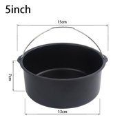 CNKOO 5 6 7 8 9 Inch Non-Stick Air Fryer Cake Barrel Baking Pan - Carbon Steel Round Tray with 1.3L Capacity - Easy Release & Clean - Black Frying Basket  2-3 People