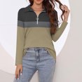 thumbnail image 4 of Plebaso Chemises à Manches Longues pour Femmes à Blocs de Couleur Quart Zip Hauts Décontractés Col Pull Blouses pour Femmes, 4 of 7