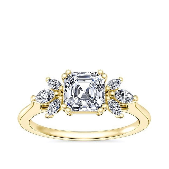 0.80 T.C.W Asscher Shape Natural Diamond Latest Design Solitaire Wedding Ring for Ladies Solid 14K Yellow Gold Size 8
