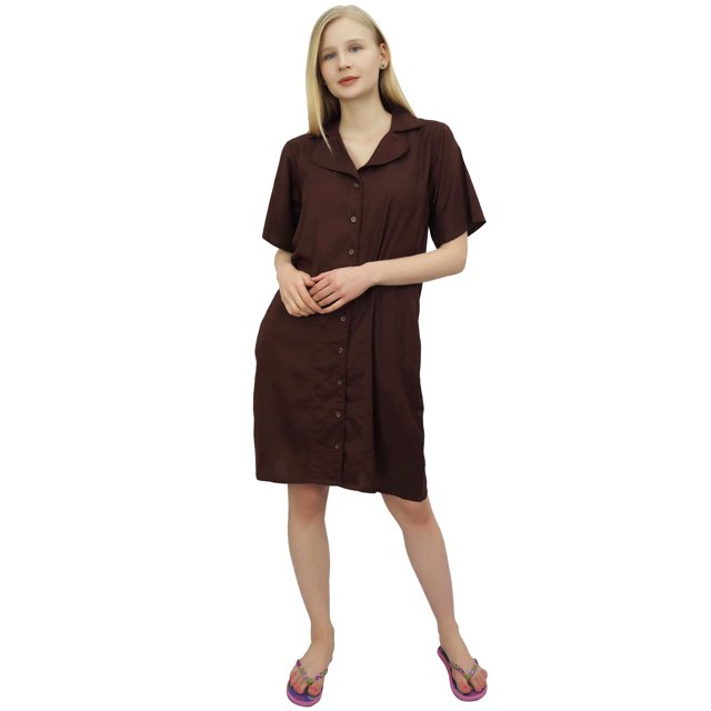 Bimba Robe de Nuit Gris à Col Cranté pour Femme avec Poches-24