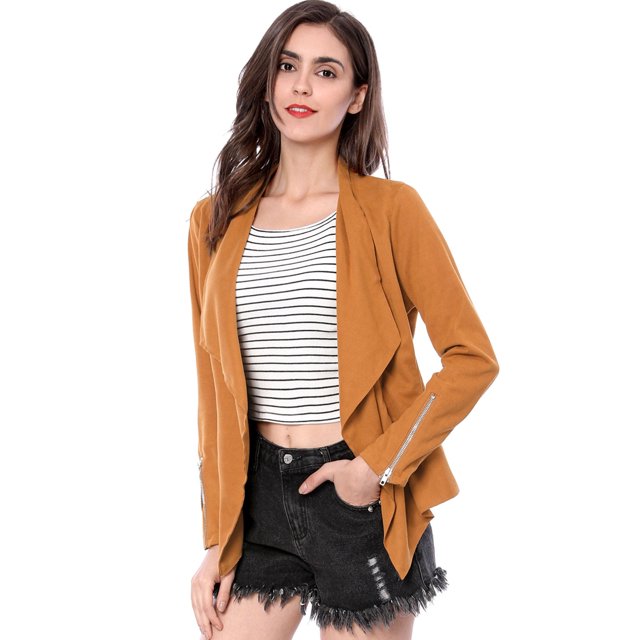 INSPIRE CHIC Veste en Faux Suède pour Femme à Manches Longues, devant Drapé, Vestes de Moto