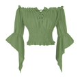 thumbnail image 1 of bbymog Womens Renaissance Peasant Blouse Off Shoulder Trumpet Sleeve Tops Green L, 1 of 7