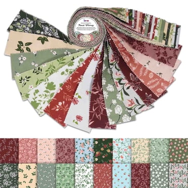Bandes de Tissu Jelly Roll pour Courtepointe, 2,5 Pouces Pré-Découpées pour Bricolage, Lot Assorti de 40 Bandes, Tissu de Courtepointe Parfait pour la Couture, Jelly Roll pour Scrapbooking, Artisanat, Déco Maison, Tapis - Fantaisie Florale