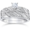 thumbnail image 1 of 1/5ct Diamond Engagement Ring Matching Wedding Band Set 10K White Gold, 1 of 2
