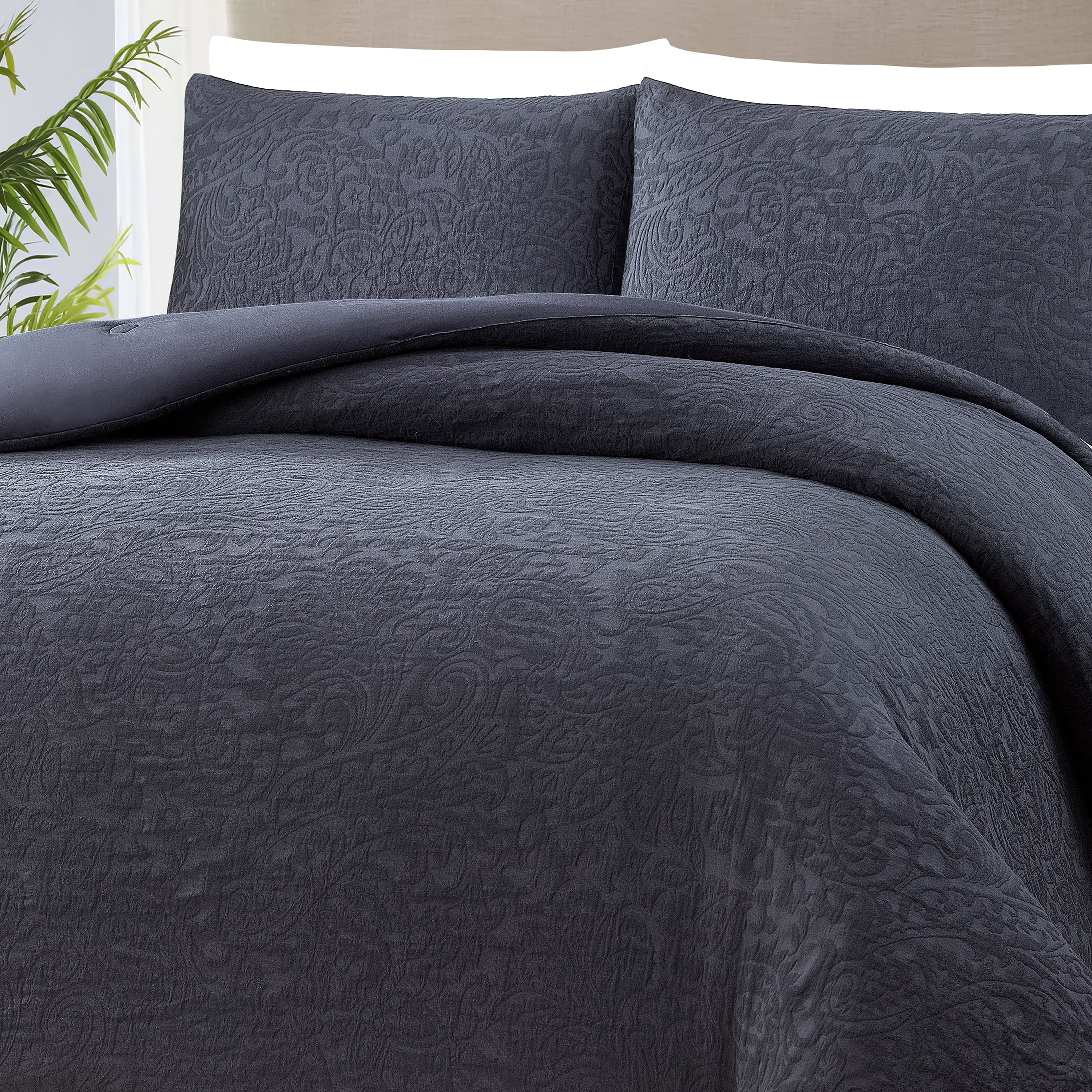 Ensemble de couette Better Homes & Gardens Paisley Matelassé, 3 pièces, gris, très grand lit, tous âges