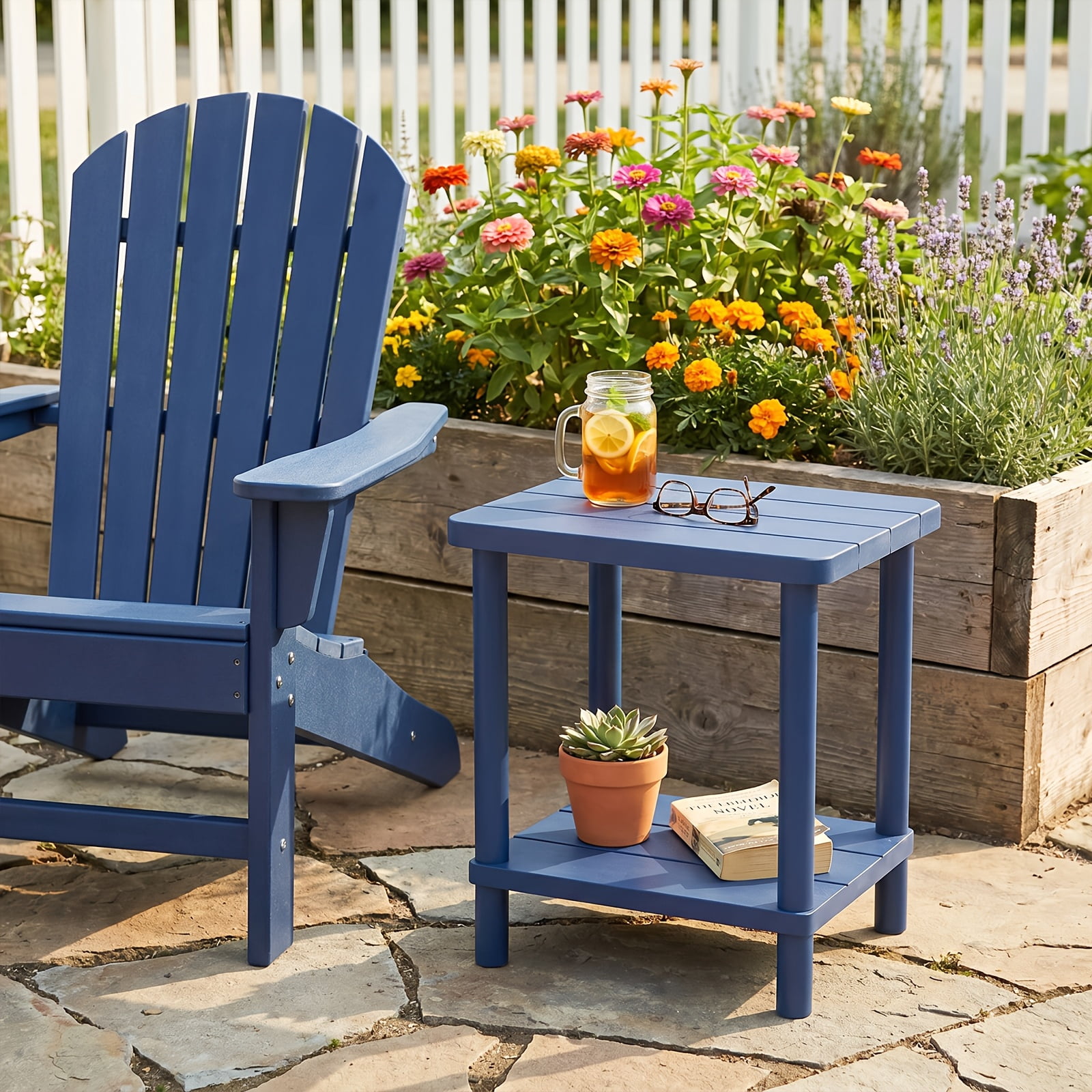 Square Bamboo Side Table, Bamboo Square Outdoor Storage Stool, 2-Tier ...