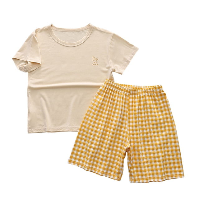 Zpanxa Ensembles Assortis pour Filles Ensemble de Pyjama Mince à Manches Courtes Tenue d'Intérieur Ensemble de Climatisation 12 Ans