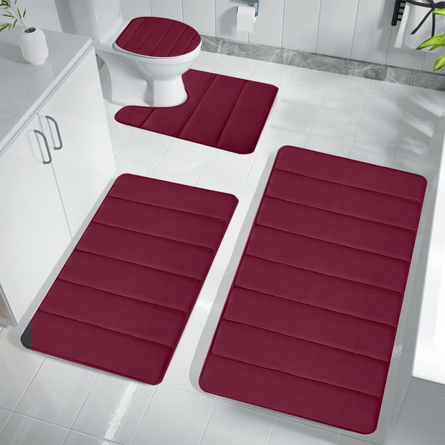 RXIRUCGD Foam Bath Mat 4 Set Bathroom Rugs For 4 Pcs Toilet Mats Universal Soft Comfortable Water Absorption Non-Slip Thick Machine Washable Easier To Dry Dark