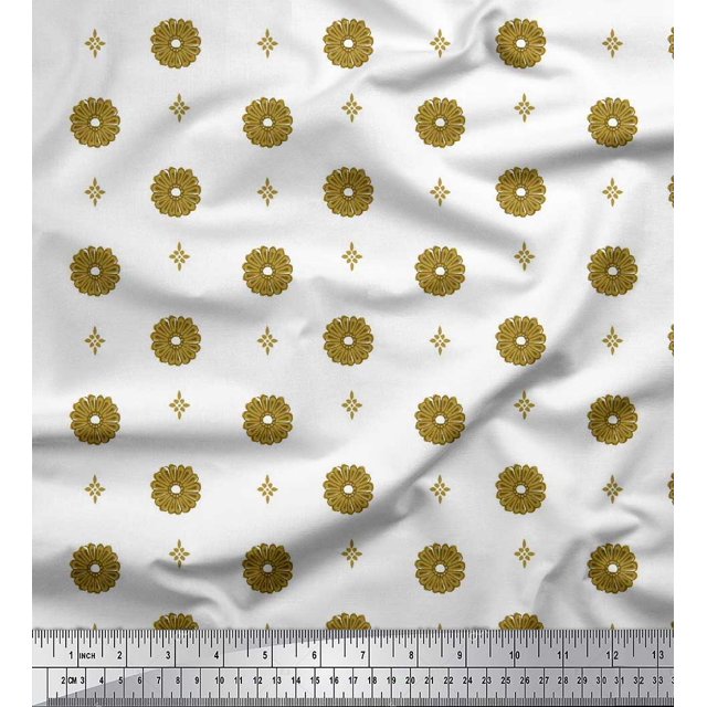 Soimoi Moss Georgette Fabric Floral Block Print Fabric by The Yard 42 Inch Wide
