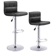 Patiojoy Square Modern Bar Stool PU Leather Adjustable Swivel Barstools Set of 2