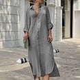 thumbnail image 3 of Bigersell Robe de la Saint-Valentin pour Femme Liquidation Femme Boutonnée Manches 3/4 Maxi Robe Décontractée Style D-110 Robes pour Dames Grande Taille Robes d'Été, Gris TG, 3 of 6