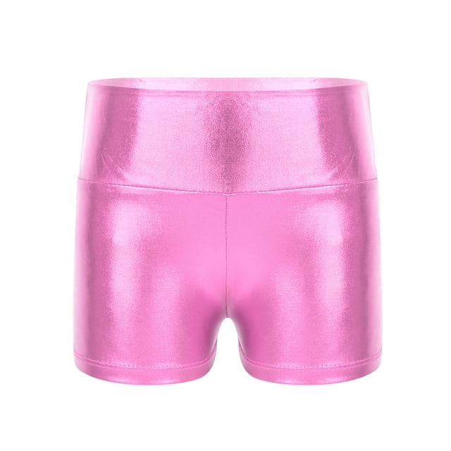 vastwit Girls Shiny Metallic Shorts Gymnastics Dance Shorts Pink 12