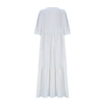 thumbnail image 4 of Pisexur Robes d'Été pour Femmes en Doux Lin-Coton Robes d'Été pour Femmes Décontractées à Col en V Manches 3/4 Robe Maxi Ample Confortable Fluide Robes pour Femmes Couleur Unie à Volants Boho Longues Robes P-2TG Beige, 4 of 5