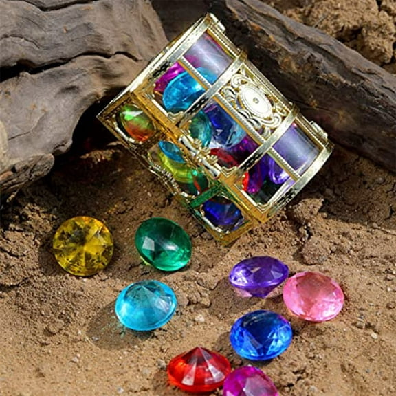 LEEYNEER Clearance Treasure Box Diving  Set Children‘s Pool Training Pirate Treasure Diving  Play Toy DIY Jewelry Treasure Plastic Imitation Crystal  Best Gift