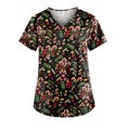 thumbnail image 1 of TIMIFIS Blouse d'Uniforme Imprimée de Noël pour les Fêtes, Hauts d'Uniforme Imprimés d'Halloween, Bonhomme de Neige, Manches Courtes, Col en V, Tunique de Soins Infirmiers, Blouse d'Uniforme de Travail avec Poches - Vert Armée Automne/hiver, 1 of 4