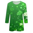 thumbnail image 5 of Diufon T-Shirts de la Saint-Patrick pour Femmes, Grande Taille, Imprimé Trèfle, Manches 3/4, Col Rond, 5 of 5