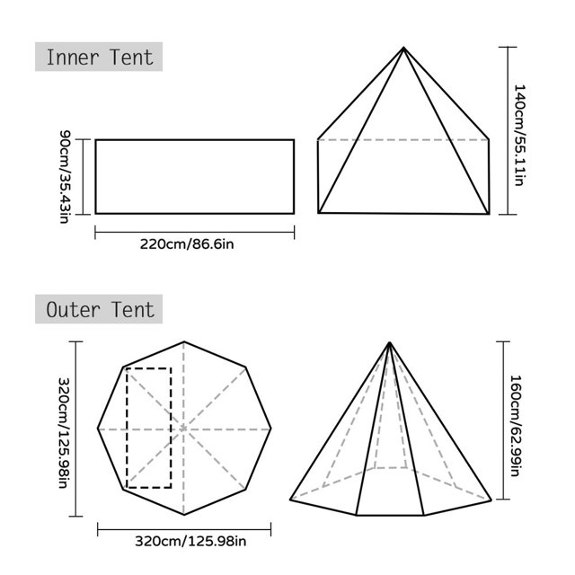 Tente Tipi de Camping pour la Randonnée, Tente Pyramide Extérieure, Tente Chaude pour une Personne, pour le Camping et la Randonnée