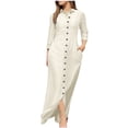 thumbnail image 1 of cfhntfmh Robes Maxi pour Femmes Décontractées d'Automne à Col, Manches Longues, Chemises Boutonnées, Robe Douce en Coton et Lin, 1 of 5