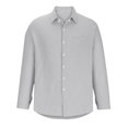 thumbnail image 4 of JUNWELL BLVB Men‘s Long Sleeve Button down Shirt Casual Loose Solid Color Work Business Beach Vacation Tops Tee White, 4 of 6