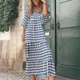 thumbnail image 1 of EGNMCR Robes de Fête pour Femmes Robe Maxi Décontractée à Manches Trois Quarts pour Femmes Bohème à Fleurs à Col en V Manches Courtes Bouffantes Robe de Plage à Volants Robe Longue, 1 of 9