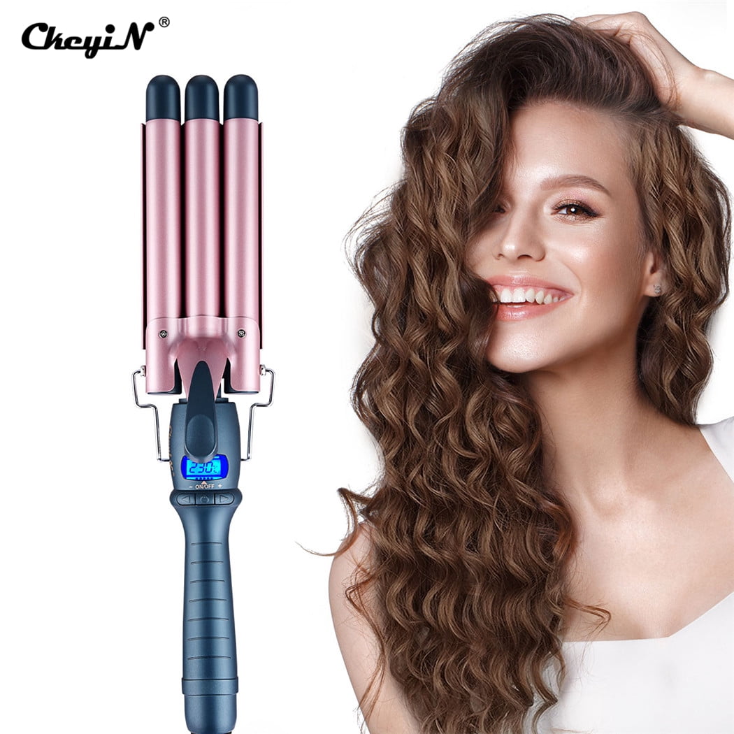 CkeyiN CkeyiN 3 Barrels Wave Curler Ceramic Curling Iron Wand, LCD Display Hair Curler Hair Styling Tool, Fast Heated up 19mm Wave Curling Iron with Gloves