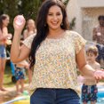 thumbnail image 2 of Agnes Orinda Hauts Floraux pour Femmes Grande Taille Col Rond Manches Courtes Évasées Blouse Décontractée Printemps Été 2X Rose, 2 of 8